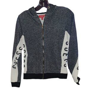 Guess Los Angles Hoodie Ladies Size Small Fleece zip up in Black/white, pockets